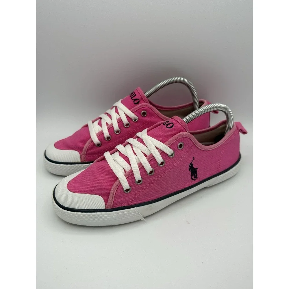 Polo Ralph Lauren Pink Canvas Low Top Sneakers Size 7 Logo Accent